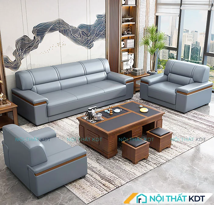 Mẫu sofa văn phòng bọc da sang trọng S451 màu xám