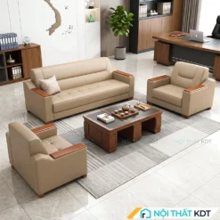 Bộ sofa văn phòng hiện đại mã S661 bọc da màu be