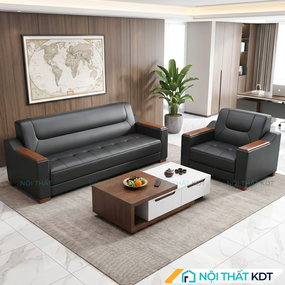 Sofa văn phòng hiện đại S661 bọc da màu đen