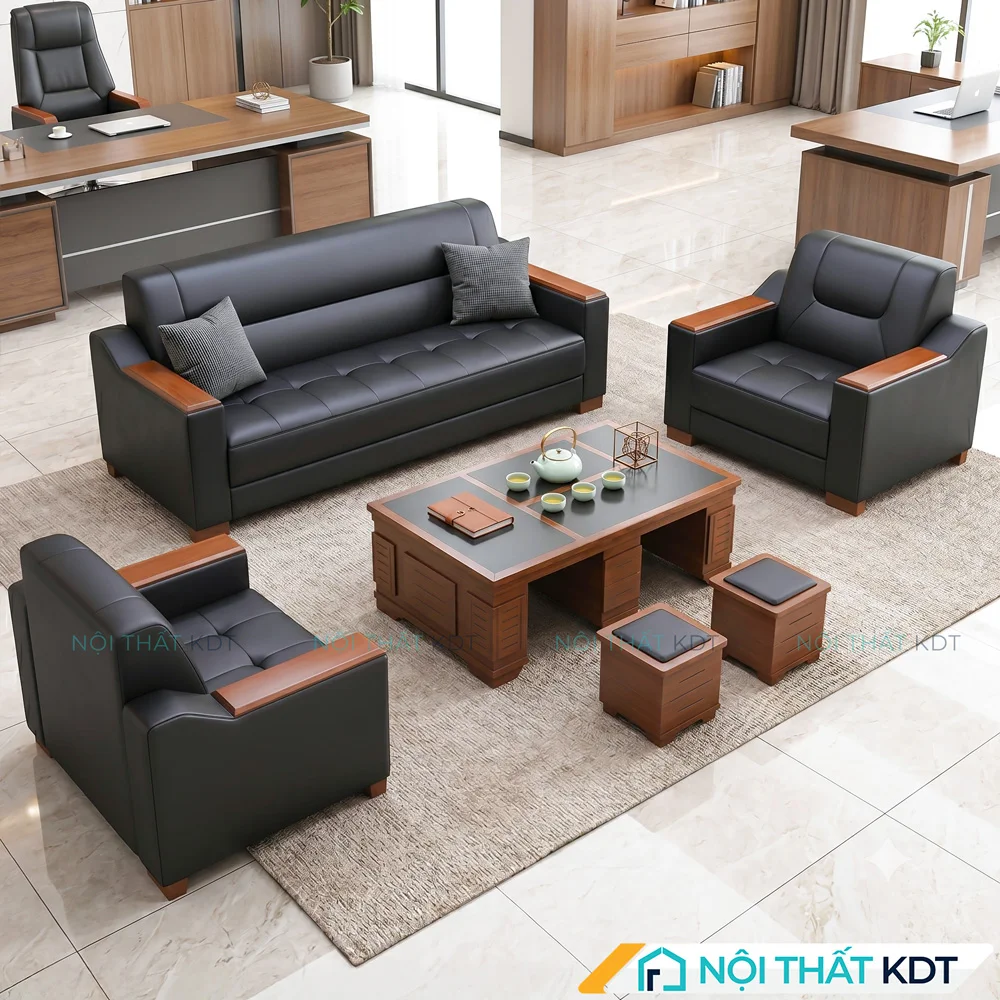 Bộ 3 ghế sofa văn phòng hiện đại màu đen S661
