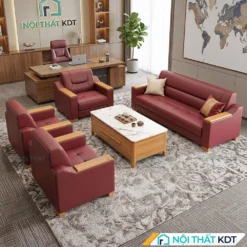 Sofa văn phòng hiện đại S661 bọc da màu đỏ đô