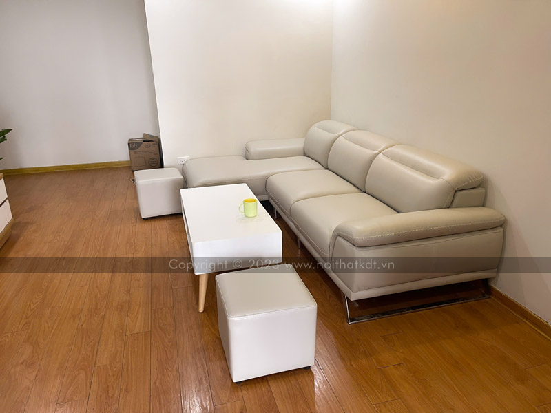 Ảnh thực tế sản phẩm sofa S227 tại nhà khách hàng của Nội thất KDT trắng kem