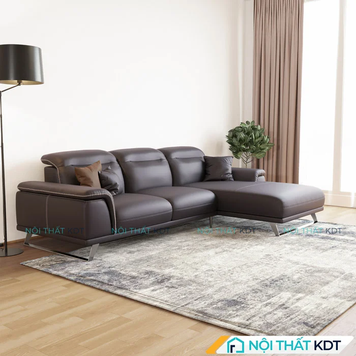 Mẫu sofa da phòng khách sang trọng S227 nâu đậm