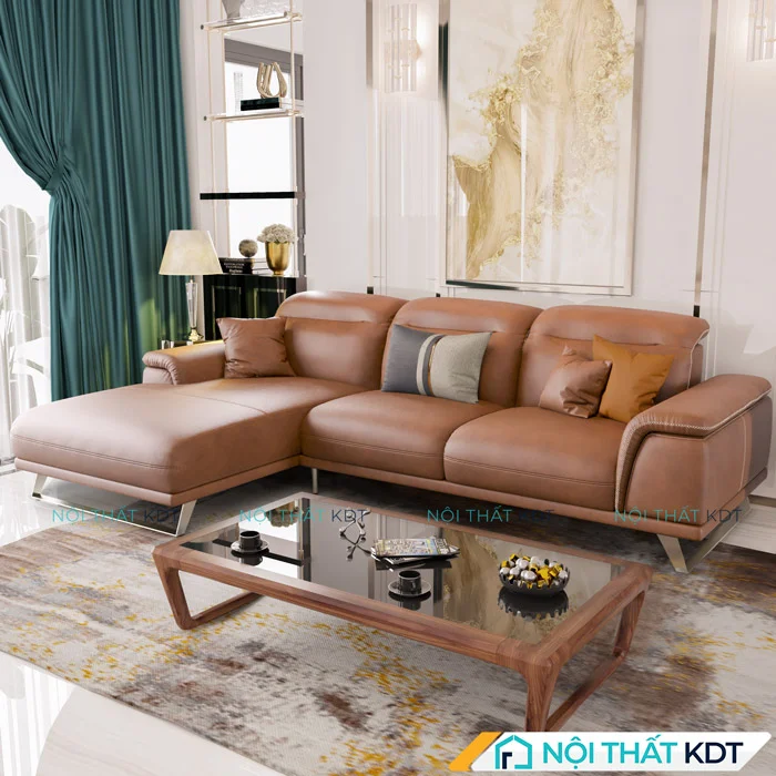Mẫu sofa da phòng khách sang trọng S227 nâu
