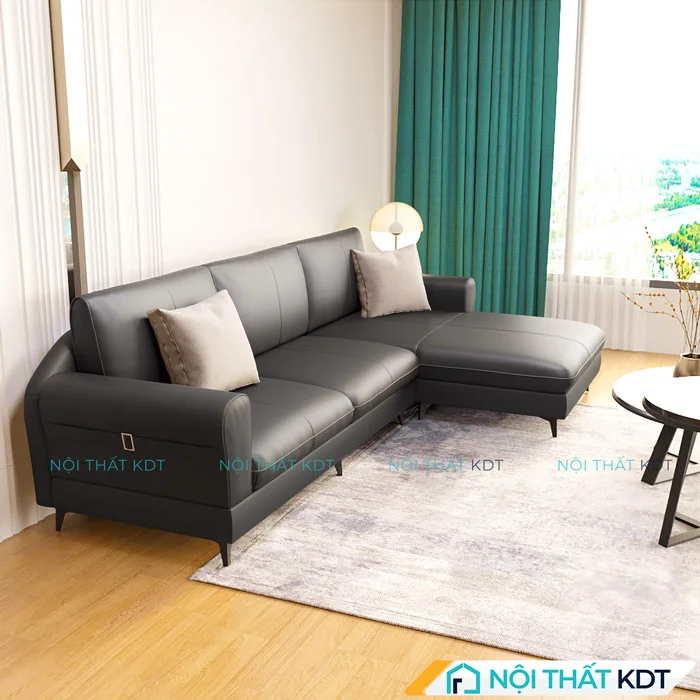 Sản phẩm sofa da góc chữ L đẹp tinh tế S188 của Nội thất KDT đen
