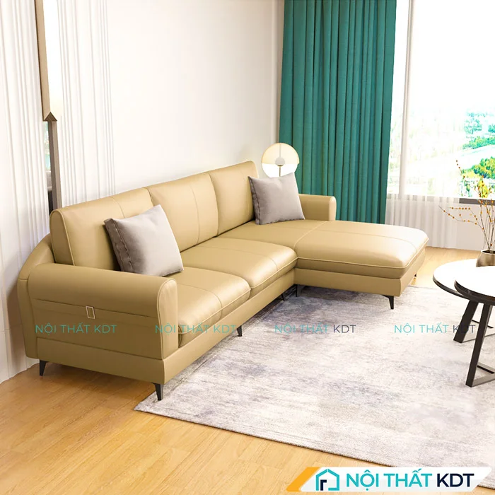 Sản phẩm sofa da góc chữ L đẹp tinh tế S188 của Nội thất KDT màu vàng