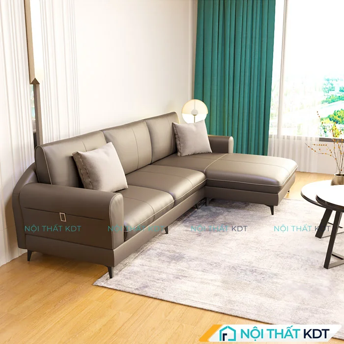 Sản phẩm sofa da góc chữ L đẹp tinh tế S188 của Nội thất KDT màu nâu