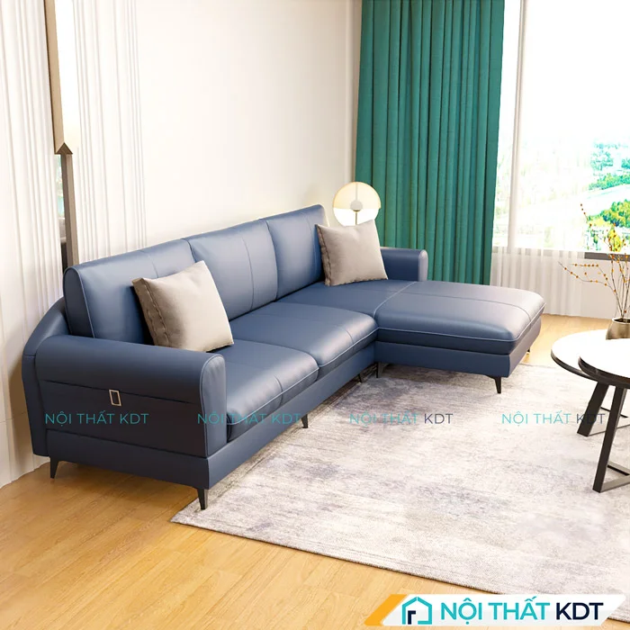 Sản phẩm sofa da góc chữ L đẹp tinh tế S188 của Nội thất KDT màu xanh nước biển
