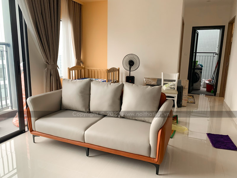Hình ảnh feedback của khách hàng đặt sofa S116 tại phòng khách màu be
