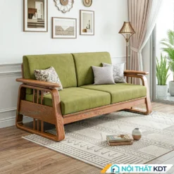 Sofa go phong cach Indochine S370 V2 mau xanh o liu