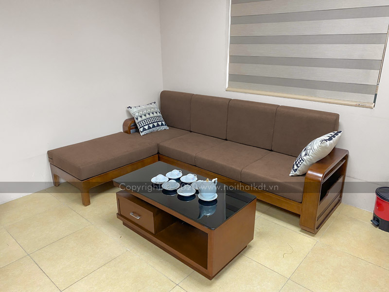 Mẫu sofa gỗ tay vịn bo cong nâu S178-L4