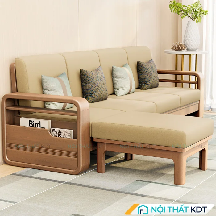 Mẫu sofa gỗ tay vịn bo cong vàng S178-L4 