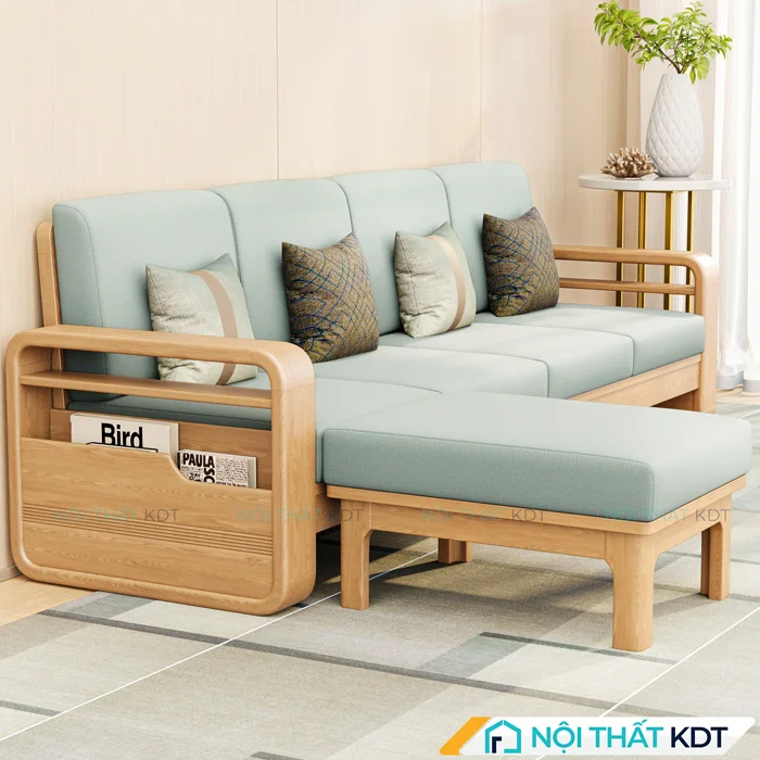 Mẫu sofa gỗ tay vịn bo cong xanh S178-L4