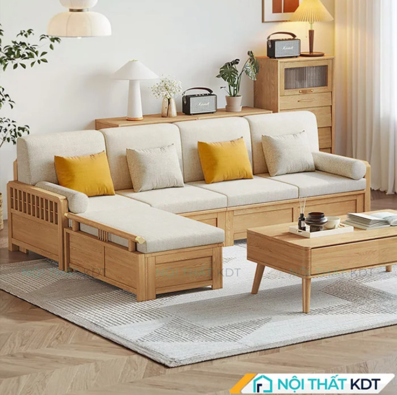 Mẫu sofa gỗ chữ L S232 phong cách Á Đông mang lại cảm giác sang trọng và ấm cúng cho phòng khách