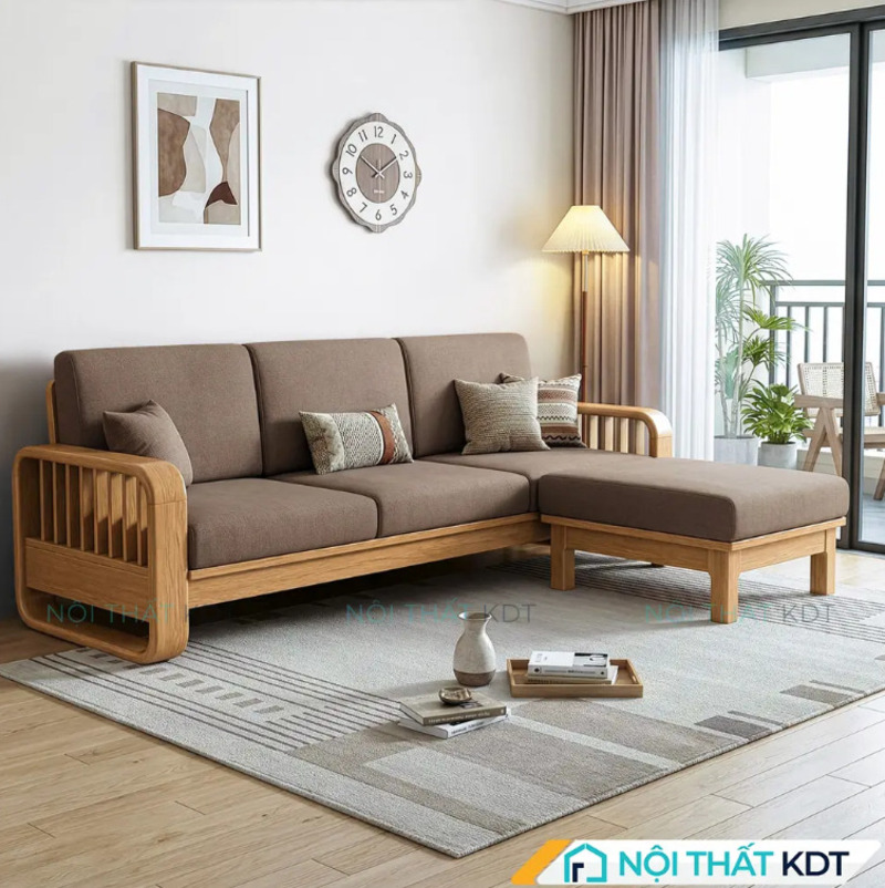 Các mẫu sofa gỗ chữ L kiểu Nhật tối giản rất phù hợp với không gian thích cảm giác nhẹ nhàng