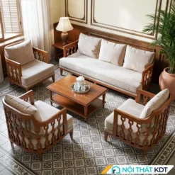 Bộ bàn ghế sofa gỗ phong cách Indochine S564 5 món