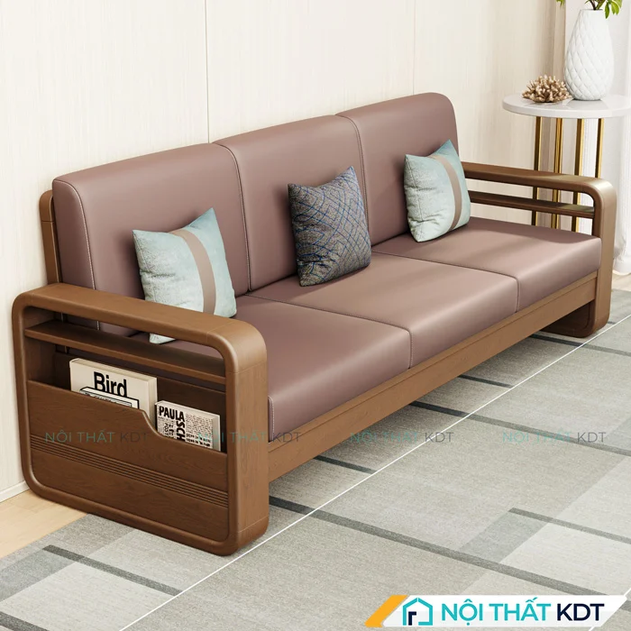 Sofa Văng Gỗ Tự Nhiên Đệm Nỉ S178-V3 đỏ đô