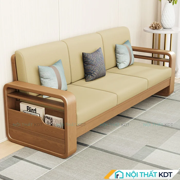 Sofa Văng Gỗ Tự Nhiên Đệm Nỉ S178-V3 vang