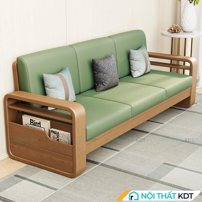 Sofa Văng Gỗ Tự Nhiên Đệm Nỉ S178-V3 xanh lá cây