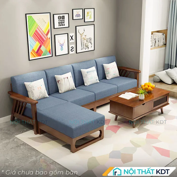 Mẫu sofa gỗ nan chéo xanh 4 người ngồi S260-L4