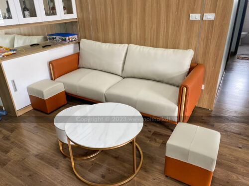 Sofa văng tay vịn bo tròn ốp gỗ S118 photo review