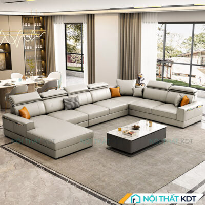 Ghe sofa xep chu U boc da S166 U 8