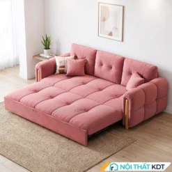 Sofa giường bọc nỉ rút lõm SG-01 màu hồng
