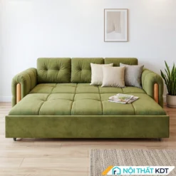 Sofa giường bọc nỉ rút lõm SG-01 màu xanh cốm