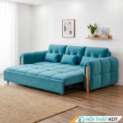 Sofa giường bọc nỉ rút lõm SG-01 màu xanh ngọc