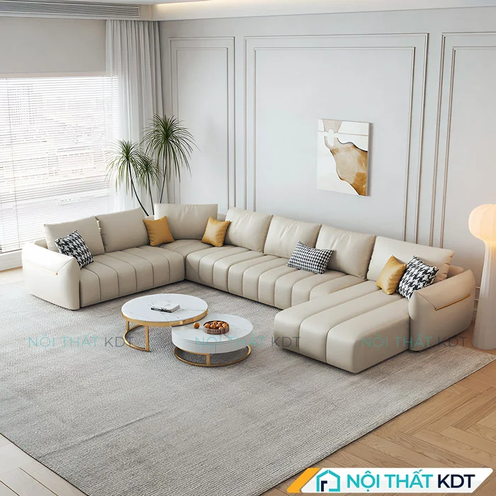 Mẫu ghế Sofa da chữ U trẻ trung S218-U màu be