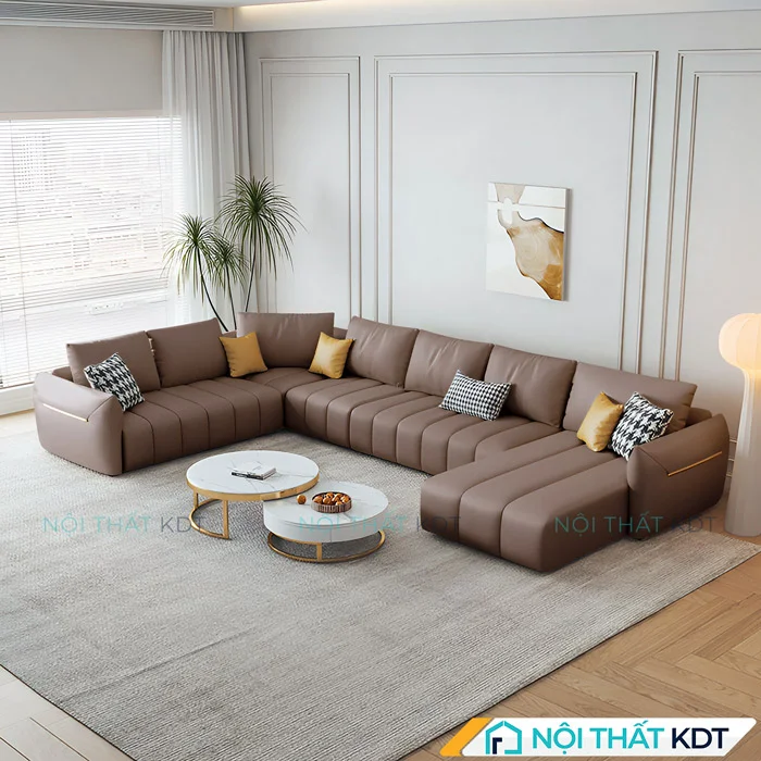 Mẫu ghế Sofa da chữ U trẻ trung S218-U nâu dậm