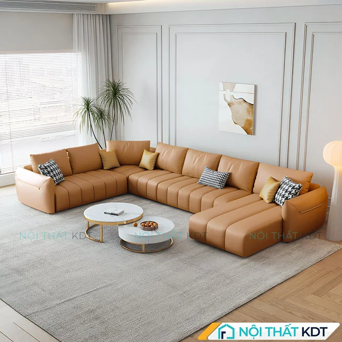 Mẫu ghế Sofa da chữ U trẻ trung S218-U nâu