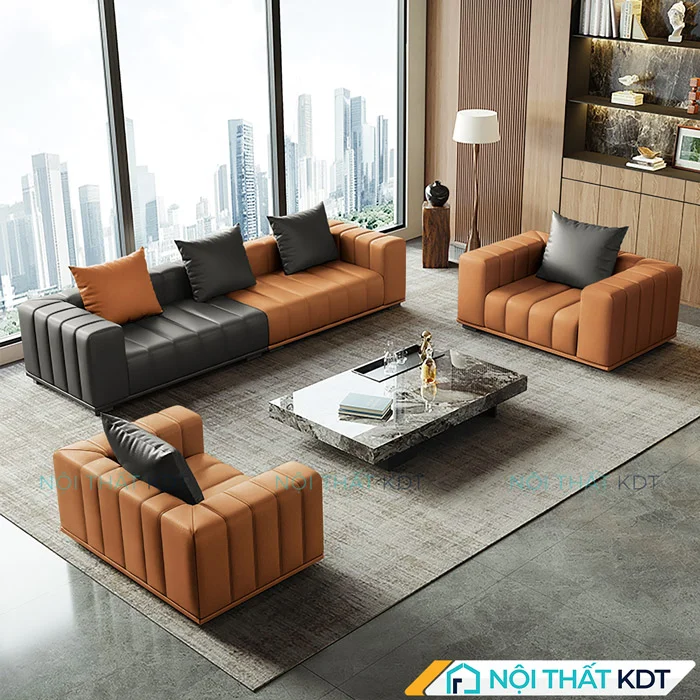 Mẫu Sofa da Minotti sang trọng S217 nâu cam