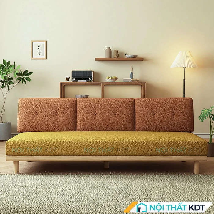 Mẫu sofa gỗ đệm nỉ 3 chỗ S196