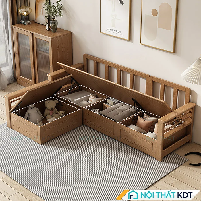 Mẫu sofa gỗ đơn giản nhỏ gọn S234-L3 có ngăn đựng 