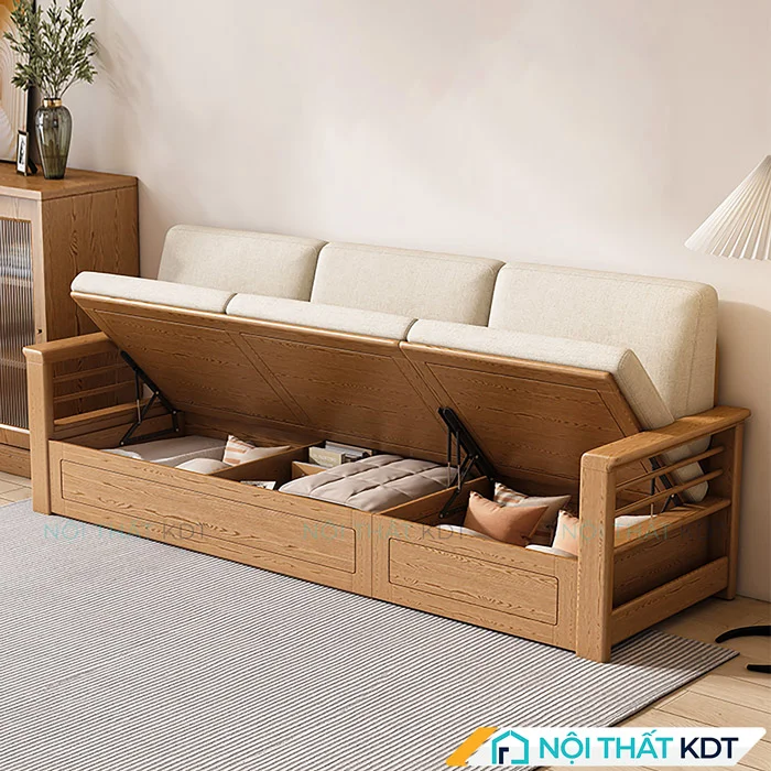 Mẫu sofa gỗ đơn giản nhỏ gọn S234-L3 trắng kem