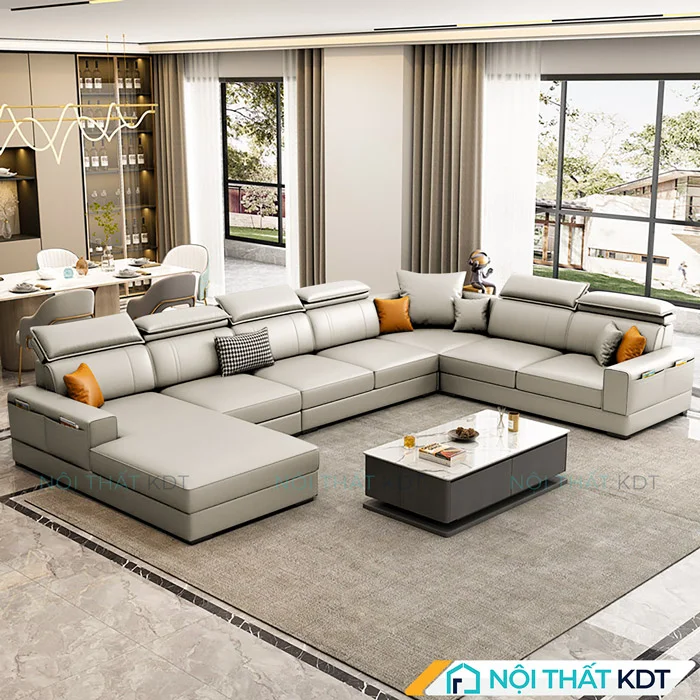 Mẫu sofa xếp chữ U bọc da tiện nghi S166-U be