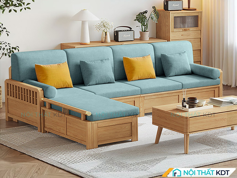 Ghế sofa màu xanh cổ vịt S232 sở hữu khung gỗ chắc chắn, bền bỉ 