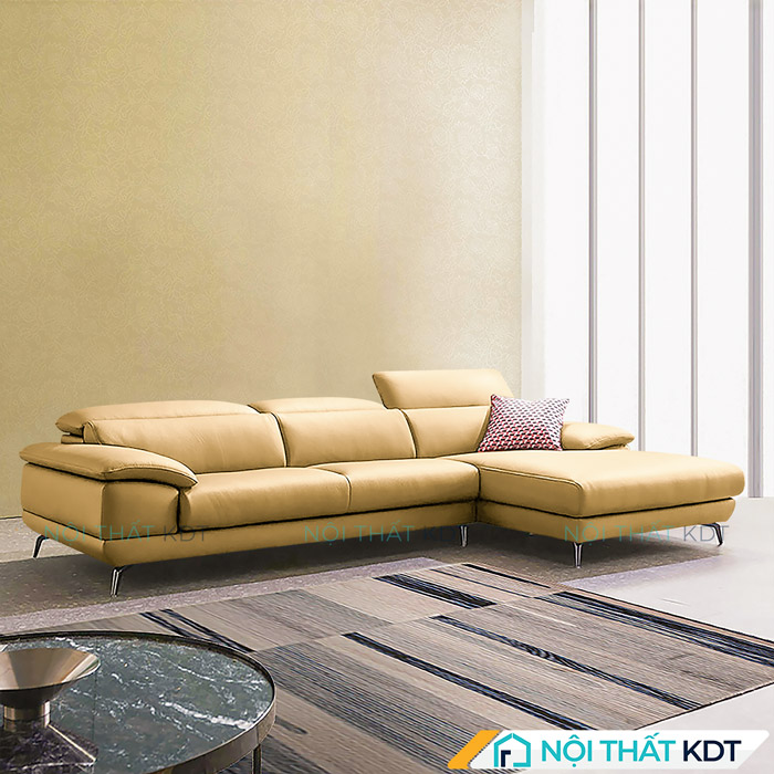 Ghế sofa màu vàng S155 có tựa đầu êm ái giúp tăng trải nghiệm người dùng