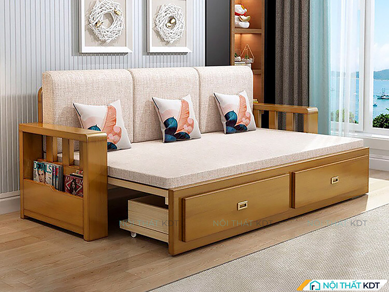 Sofa giường gỗ S22 làm từ gỗ sồi vừa chắc chắn vừa mang lại cảm giác vững chãi khi sử dụng