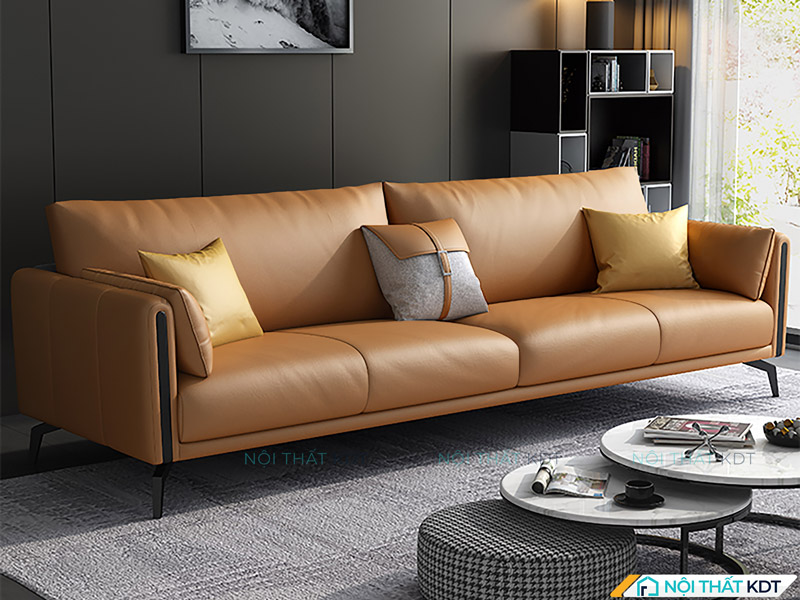 Thiết kế tối giản, chân kim loại thanh mảnh giúp sofa da S118 ghi điểm trong không gian hiện đại, tinh tế