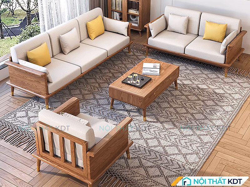 Bộ ghế sofa gỗ sồi phong cách Nhật S386-U góc chữ U