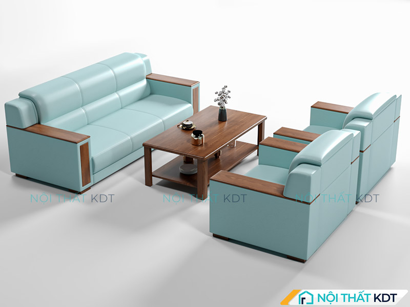 Mẫu sofa văng da S440 màu xanh dương pastel tươi mát