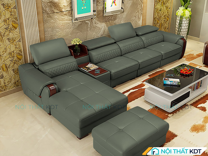 Bộ sofa da màu xanh rêu góc chữ L S223 của Nội thất KDT