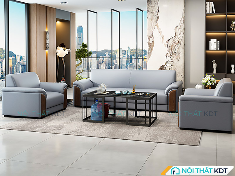 Kết hợp sofa da S442 với bàn trà mặt kính giúp không gian thêm tinh tế và dễ dàng đồng bộ nội thất