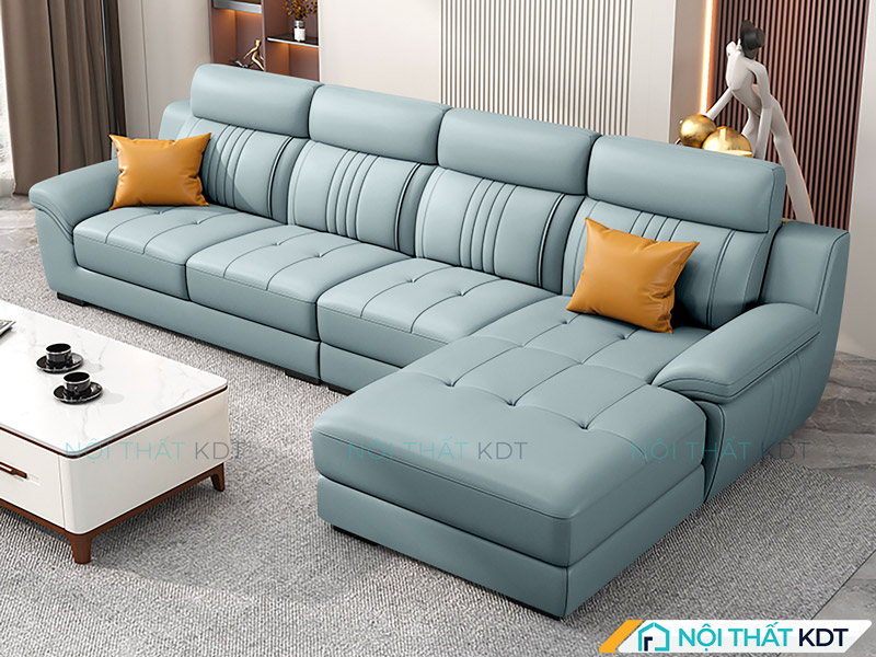 Mẫu sofa da góc chữ L S211-L4 được bọc da cao cấp màu xanh pastel