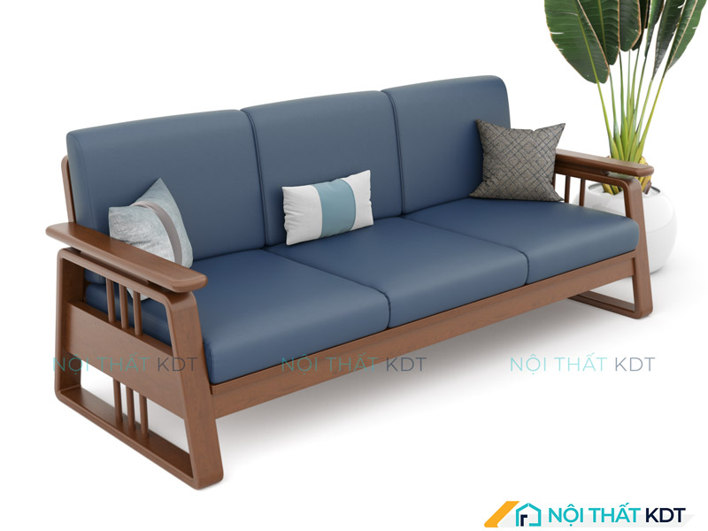 Sự kết hợp giữa màu xanh navy và gỗ sáng màu của mẫu sofa văng gỗ S370-V3