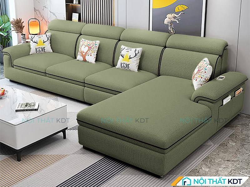 Sofa góc chữ L màu xanh rêu S36 tay có túi của Nội thất KDT