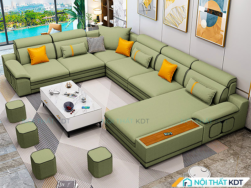 Sofa nỉ màu xanh rêu góc chữ U S411U của Nội thất KDT