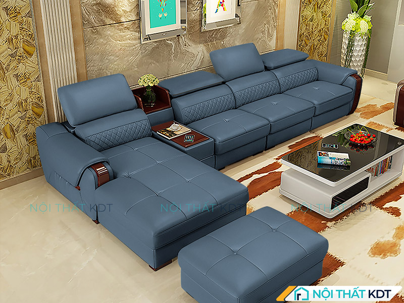 Mẫu sofa da góc chữ L S223 chất liệu da cao cấp màu xanh navy